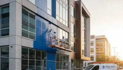 Professional commercial painters finishing office exterior in Colorado Springs, CO