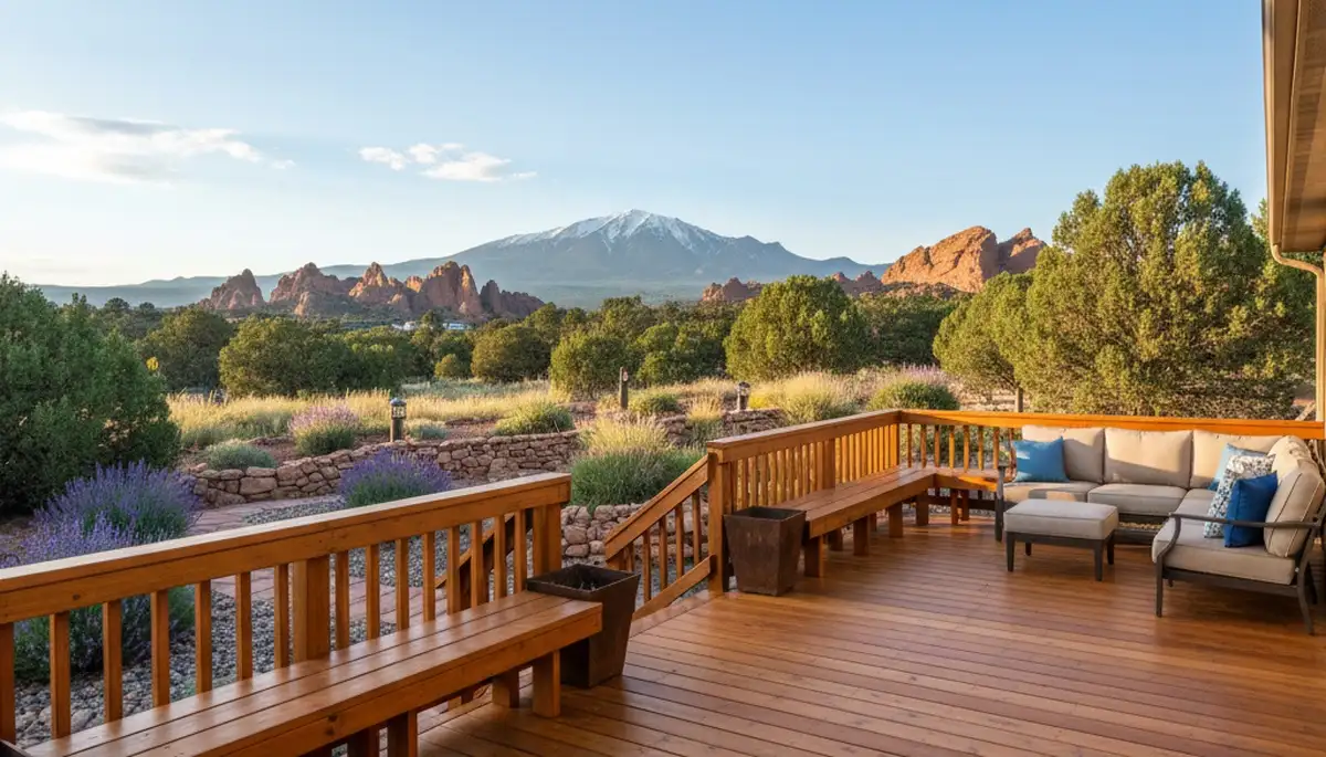Finished deck staining in Colorado Springs, CO highlighting rich wood tones and professional weather protection