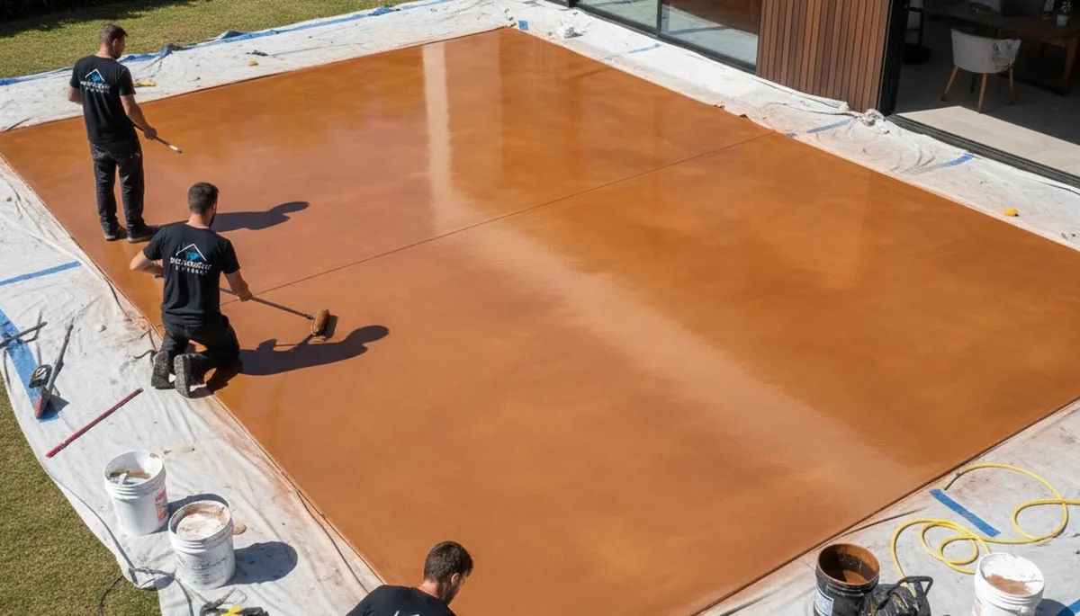 Professional concrete staining on residential patio in Colorado Springs, CO by expert house painters