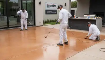 Concrete staining on residential patio in Colorado Springs, CO by professional house painters