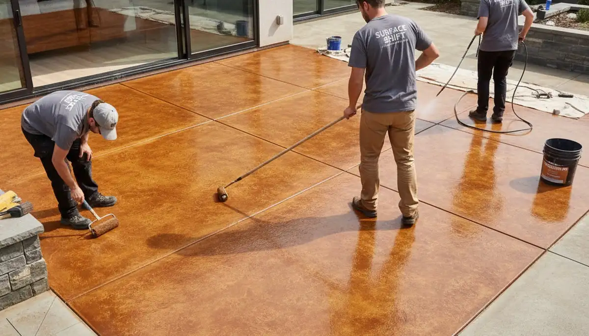 Professional concrete staining on patio in Colorado Springs, CO by expert house painters