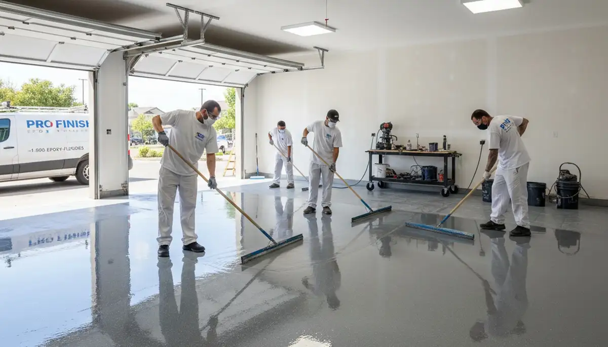 Epoxy floor coating in Colorado Springs garage by professional house painters for durable protection