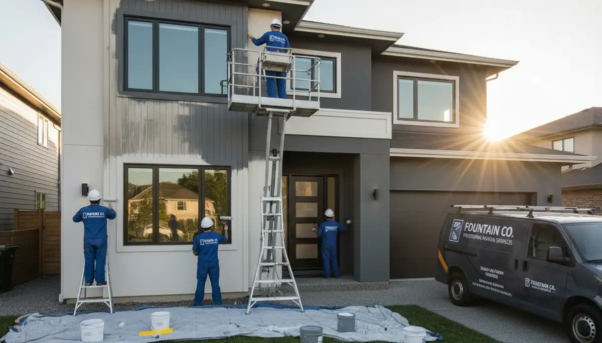 Professional house painters working on exterior home in Colorado Springs, CO