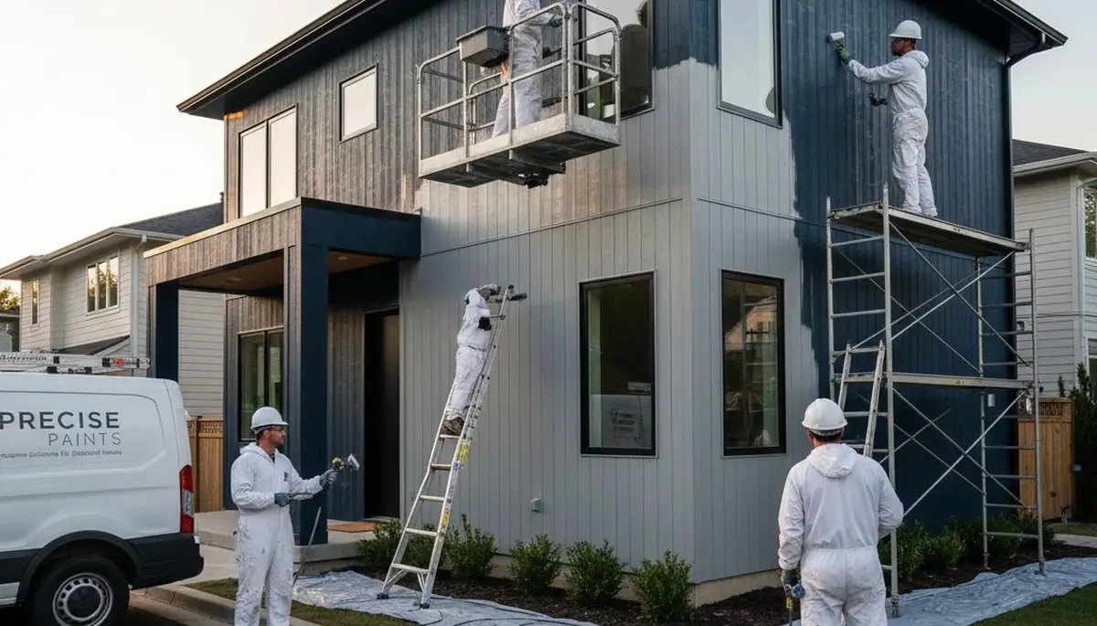 Professional siding painting on Colorado Springs home exterior by expert house painters