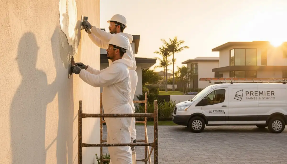 Professional stucco repair on Colorado Springs home exterior by expert local painting contractors