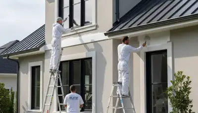 Professional trim and fascia painting on Colorado Springs home by expert house painters