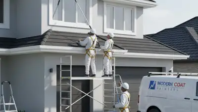 Professional trim and fascia painting on Colorado Springs home exterior by expert painters
