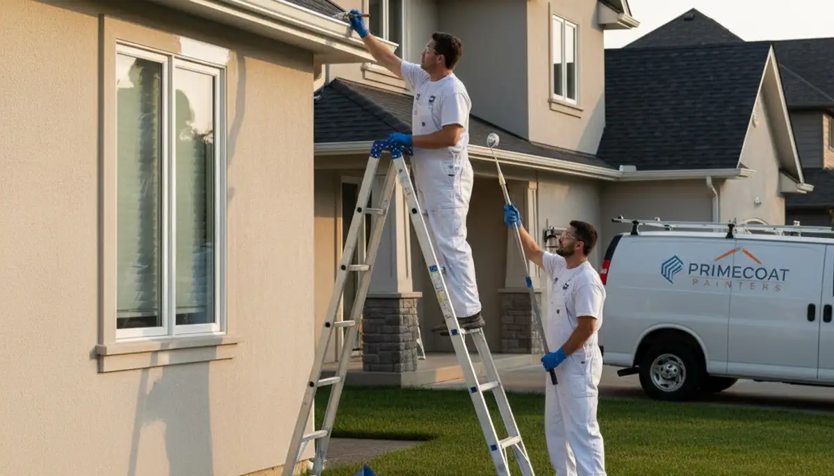 Professional trim and fascia painting on Colorado Springs home exterior by expert painters