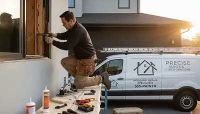 Wood rot repair and exterior painting on Colorado Springs home by professional restoration team