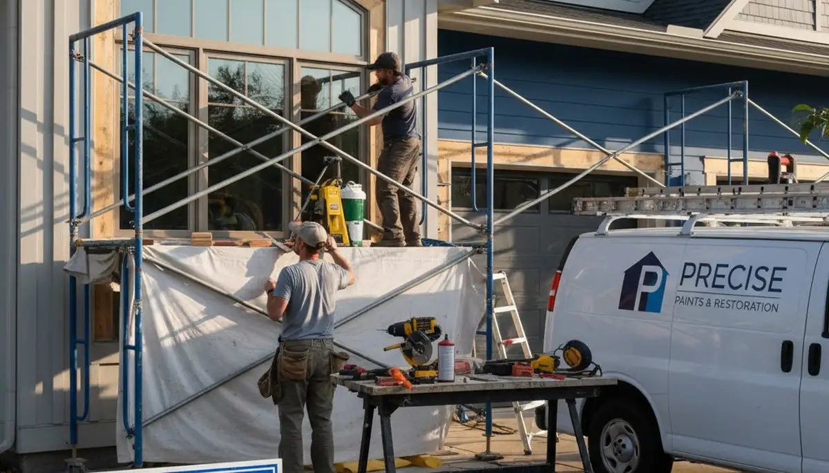Wood rot repair on Colorado Springs home exterior by professional house painters